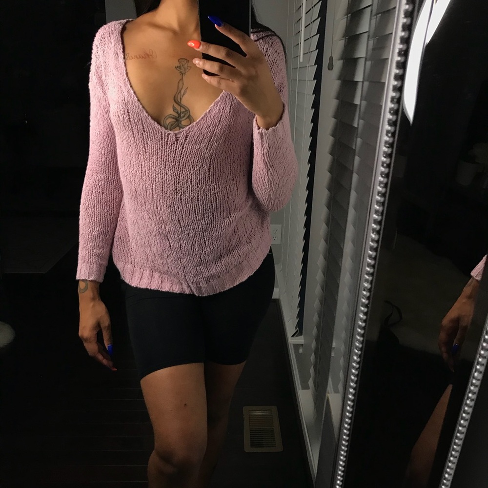 Pink Off The Shoulder OR V Neck Sweater Top